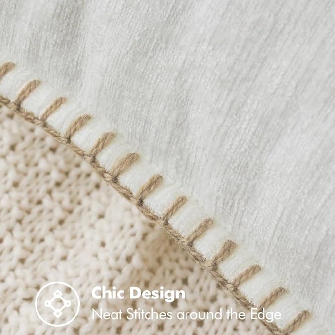 MIULEE Pack of 2 Christmas Pillow Covers 16x16 Inch Pure White Farmhouse Decorative Throw Pillow Covers with Stitched Edge Soft Chenille Solid Dyed Couch Pillow Covers for Sofa Bed Living Room