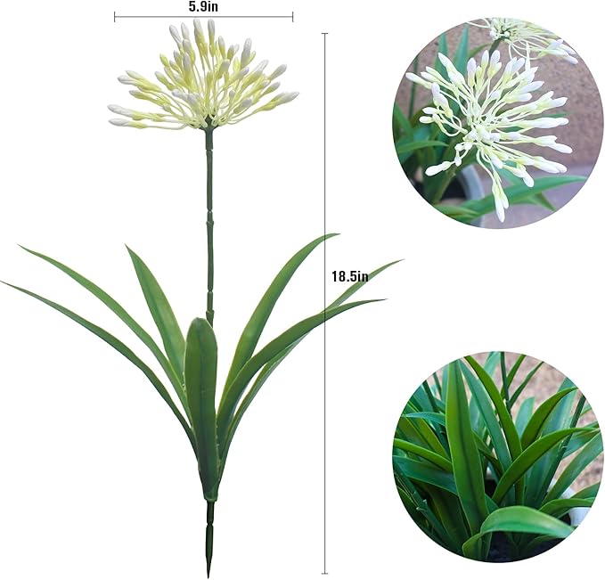 Outdoor Flowers Artificial for Porch 18.9 in Fake Agapanthus Plants 8 Bundles Plastic White Flower Large Faux Greenery for Outside Planter Yard Patio Decor