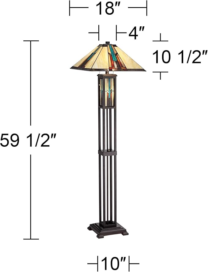 Robert Louis Tiffany Ranier Mission Tiffany Style Standing Floor Lamp with Night Light LED 59.5" Tall Bronze Copper Multicolored Stained Art Glass Shade Decor for Living Room Reading House Bedroom