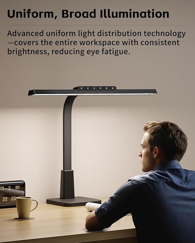 LED Desk Lamp for Home Office with Base, Dimmable Eye-Caring Computer Light with Memory & Timer Functions, Flexible Gooseneck Touch Control Architect Desk Light for Reading, Study, Workbench (Black)