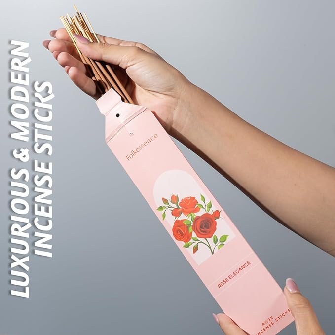 Folkulture Incense Sticks with Incense Holder | Set of 6 (120) Organic Fall Insence-Sticks with 45 Mins Burn Time | Non Toxic Sandalwood Incense | Fall Scents or Rose & Lavender Inscents for Home