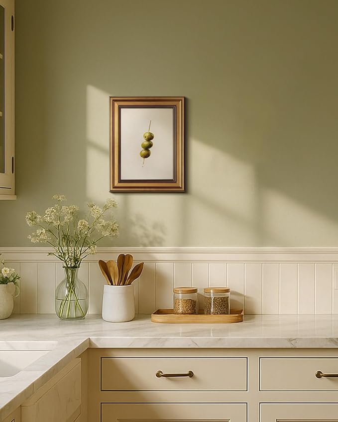 HUARCEY Gold Framed Wall Art for Living Room, Olive Skewers Painting Prints, Vintage Wall Decor for Kitchen, Minimalism Bedroom Wall Art for Home Office A string of olives 10L x 8W