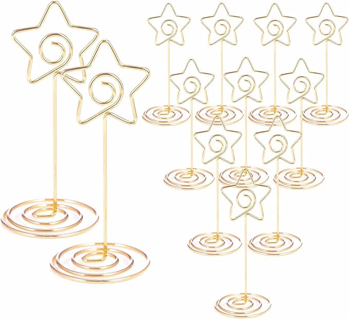 12pcs Table Number Holders Metal, 3.35 inch Place Card Stands for Wedding Centerpieces, Birthday Party - Table Card & Photo Picture Holders (Gold-Star Shaped)