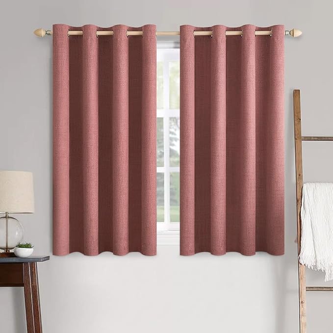 MIULEE 100% Blackout Linen Textured Curtains for Bedroom Solid Thermal Insulated Dusty Rose Grommet Room Darkening Curtains & Drapes Luxury Decor for Living Room Nursery 52 x 54 Inch (2 Panels)