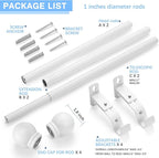 Curtain Rods for Windows 16 to 48 Inches, Curtain Rod Max Adjustable Length of 60 IN, 1" Diameter Drapery Rods Round Finials, White, Pack of 2