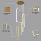 Modern Kitchen Island Dimmable Pendant Light Fixture Gold 108W LED Pendant Lights 6 Rings Rectangular Chandelier Staircase Large Chandelier Lobby Living Room Foyer High Ceiling Chandeliers