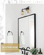 Black and Gold Bathroom Light Fixture, Farmhouse Wall Sconce Lighting with Clear Glass and Honeycomb Metal Shade, 2-Light Black Brass Vanity Light Over Mirror, AD-22001-2W-BK