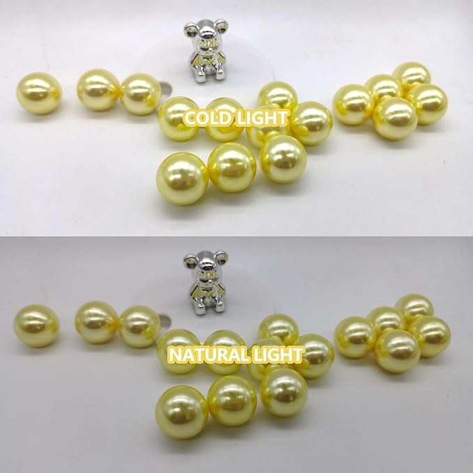 200PCS Yellow Faux Pearls Beads for Centerpiece Vases, Vase Filler Faux Pearls, No Holes Filler Beads for Party Anniversary Birthday Wedding Table Decor, 10/14/20/30mm