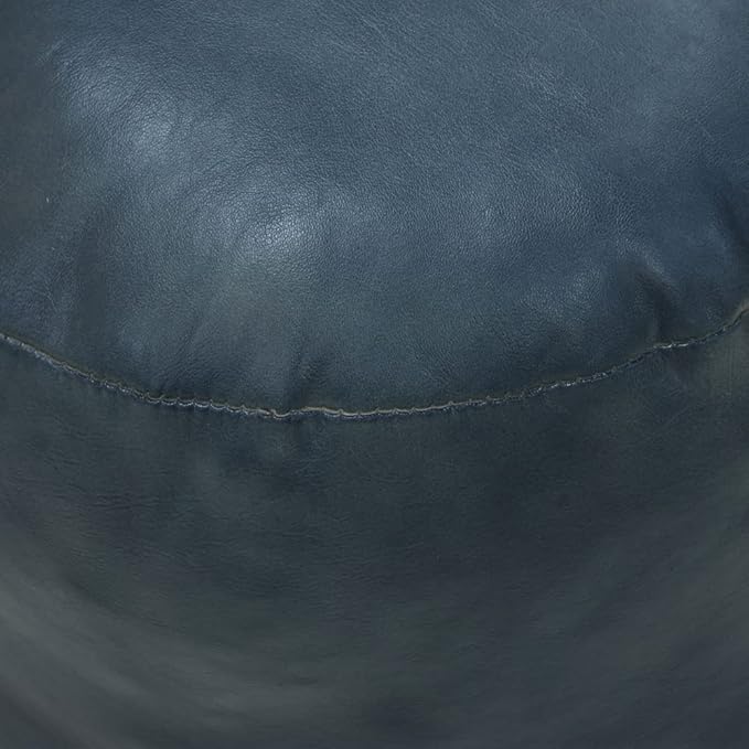 Round Shaped Goat Leather Handmade Eco-Friendly Gray Pouf - 18" x 18" x 18", Plain Solid, Recycled Cotton Filled Stuffed Leather Seating PF12