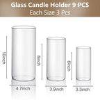 PHOSPHOR 9 PCS Glass Candle Holders for Pillar Candle Clear Glass Cylinder Centerpieces Vases Table Decoration Centerpiece Hurricane Candle Holder Glass