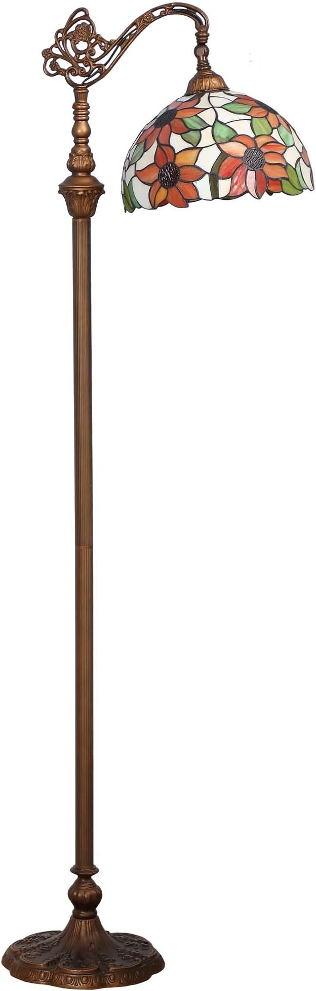 Bieye L10515 Orange Sunflower Tiffany Style Stained Glass Reading Floor Lamp with 12 inch Wide Shade, Light Direction is Adjustable, 65 inch Tall