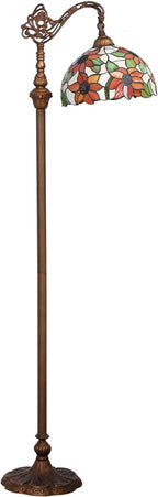 Bieye L10515 Orange Sunflower Tiffany Style Stained Glass Reading Floor Lamp with 12 inch Wide Shade, Light Direction is Adjustable, 65 inch Tall