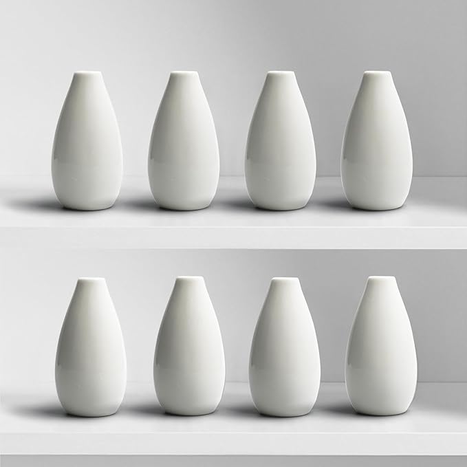 Modern White Small Ceramic Vase Set of 16 for Living Room Bedroom 4.13'' Minimalist Fresh Flower Vases for Home Decor Office Fireplace Centerpieces Nordic Style Gift for Fake Plant 16 Pack