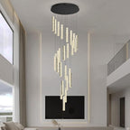 Large Spiral Stair Chandelier High Ceiling Modern LED Dimmable Crystal Chandelier Lighting for Foyer Villa Hallway 25-Light Black