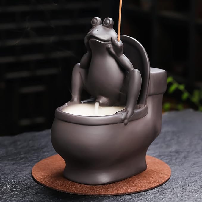 ChangWanna Frog Incense Holder Burner - Ceramic Cone Backflow Incense Burner Smoke Fountain, Back Flowing Incense Diffuser with 45 Sticks & 15 Cones, Frog Ornament for Aromatherapy/Yoga/Home Decor