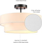 Globe Electric 66000138 2-Light Semi-Flush Mount Ceiling Light, Matte Black, 2-Tier, White Linen Shade, Home Improvement, Dining Room, Kitchen