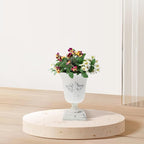 POPETPOP Tall Urn Vase Retro White Metal Urn Planter Pedestal Flower Pot Rustic Farmhouse Flower Holder for French Country Style Home Table Centerpiece Decor，5.9x5.9x7.47 inches