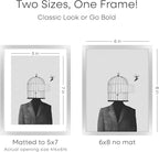 Homeforia Silver Photo Frame 6x8, High End Metal 6 x 8 Silver Picture Frames with Mat 5 x 7, 6by8 Desk Frame Matted to 5x7 inch Art, 6 by 8 Wall or Tabletop Frames, Tempered Glass, Wall Kit, Set of 1