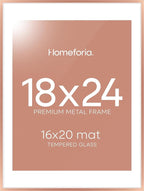 Homeforia 18x24 Frame Rose Gold, High End Metal 18x24 Poster Frames with Mat 16x20 inch Photo, 18 x 24 Rose Gold Picture Frame Matted to 16 by 20 Print, 24x18 Frame, Tempered Glass, Wall Kit, Set of 1