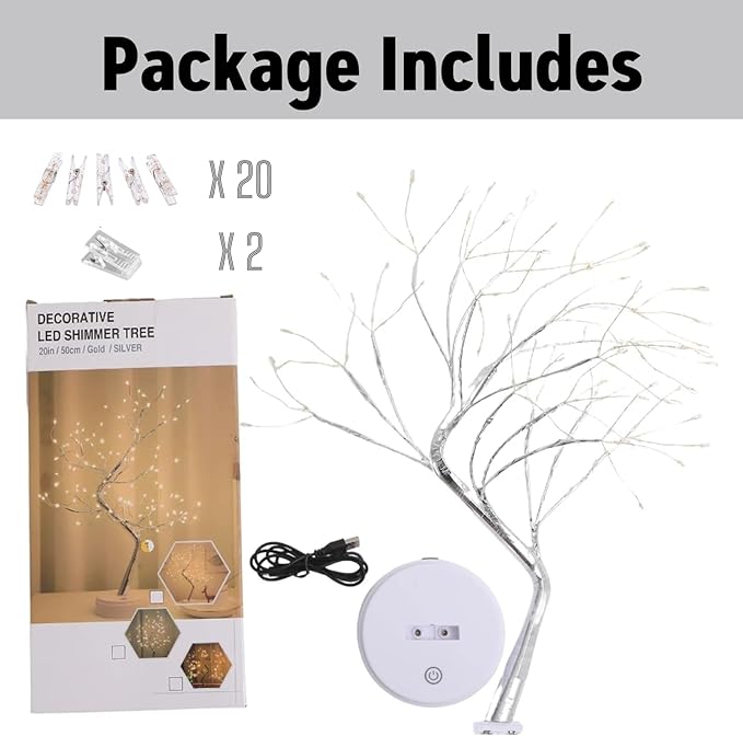 2 Pack Money Tree Gift Holder 108 LEDs Lighted Fairy Light Spirit Tree Graduation Decorations Battery/USB Powered Light Up Display Twig Gift Card Tree with 22 Clear Clips for Card Photo Memo