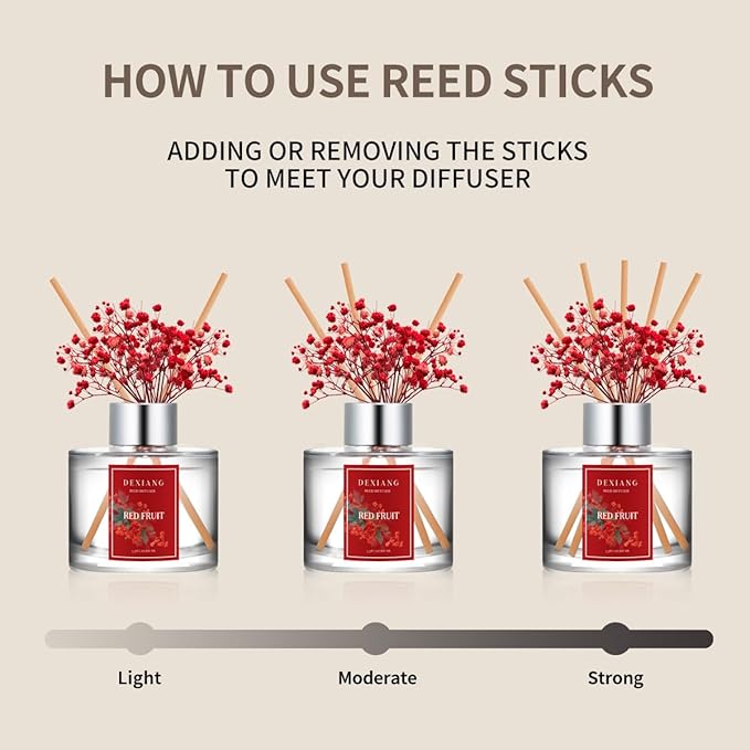 Reed Diffuser Set - 3.38oz (100ml) Red Fruit Scent Essential Oil Air Freshener with 6 Reed Sticks| Long-Lasting Aromatherapy for Home, Bathroom, Office Decor