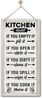 Hanging Kitchen Rules Wood Decor Sign, Rustic Kitchen Wooden Signs, Printed Wood Wall Art Sign, Kitchen Door Rules Rustic Sign, Hanging Wood Sign Kitchen Decor, Funny Farmhouse Kitchen Wall Décor B1