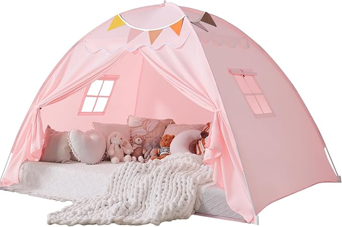 Sumbababy Full Size Bed Canopy for Kids：Girls Bed Tent Dream Privacy Sleeping Tents Indoor - Toddler Under Bunk Pink Tent - Girls & Boys Bedroom Privacy Space Sleeping Tents Gifts (Large Pink)