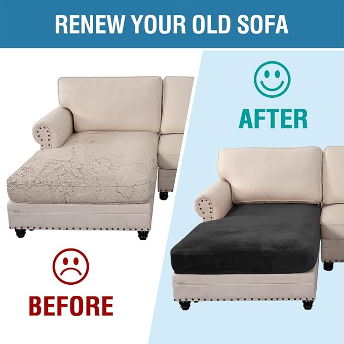 H.VERSAILTEX Velvet Stretch Individual Chaise Cover Sectional Couch Covers for L Shaped Sofa Both Left/Right Furniture Protector Seat Cushion Sofa Cover (1 Piece Chaise Cover, Black)