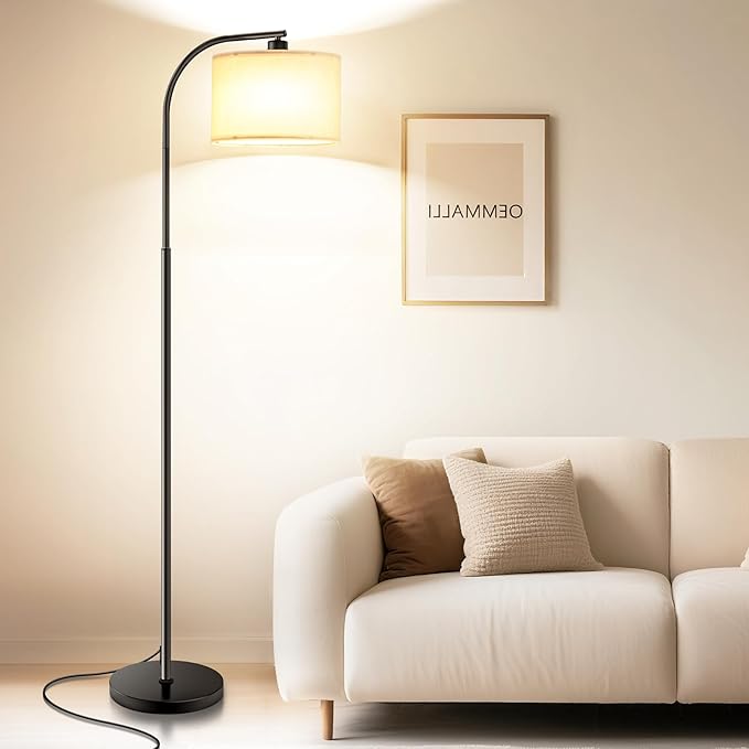 Floor Lamp for Living Room,Tall Standing Lamps Dimmable,Modern Floor Light with LED Bulb,3 Color Temperatures,Fabric Shades,Black Floor Lamps for Bedroom Dining Room Office Corner