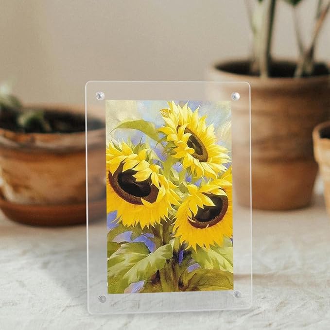 4x6 Acrylic Picture Frames Clear Tabletop and Magnetic Photo Frame for Refrigerator with Removable Magnetic Stand for Home/Office Desk/Table Picture/Note Display, 2 Pack