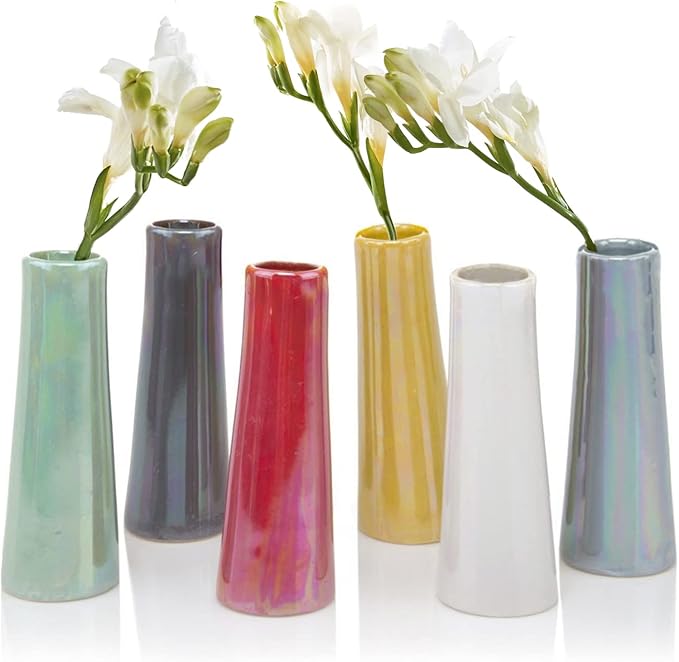 Chive - Set of 6 Galaxy, 1.5" in Wide 5.5" Tall Small Cylinder Ceramic Bud Flower Vase, Unique Single Flower Decorative Flower Vase for Home Decor