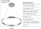 Modern Led Chandelier, 1 Ring Circular Pendant Lights, 23.62" Dining Room Modern Chandelier for Foyer Kitchen Living Room Bedroom Hallway 3000K, Silver Color