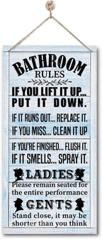 Rustic Western Bathroom Decor - Funny Wall Signs, Farmhouse Country Rules Wall Decor D1