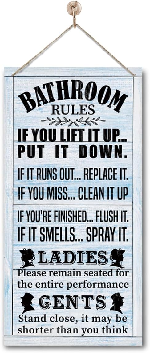 Rustic Western Bathroom Decor - Funny Wall Signs, Farmhouse Country Rules Wall Decor D1