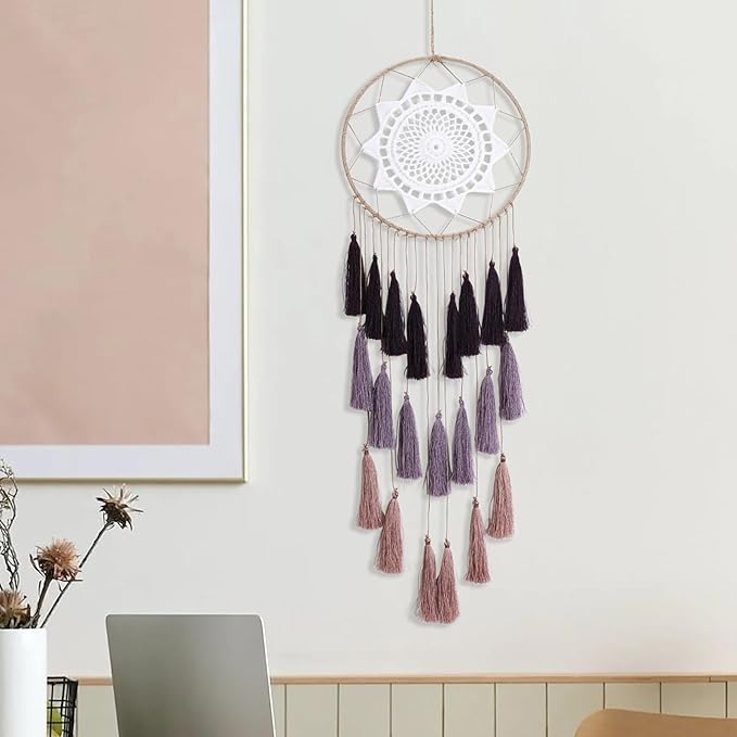 Macrame Dream Catcher for Girls - Large Dream Catchers Boho Wall Decor, Handmade Tassels Ornament Colorful Room Decor for Bedroom Livivng Room Nursery Apartment (Purple Mix)
