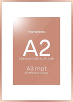 Homeforia A2 Poster Frame Rose Gold, High End Metal A2 Picture Frame Rose Gold with Mat A3 for Print, 16.5x23.4 Frame Matted to 11.7x16.5 Photo, 16.5 by 23.5 Frames, Tempered Glass, Wall Kit, Set of 1