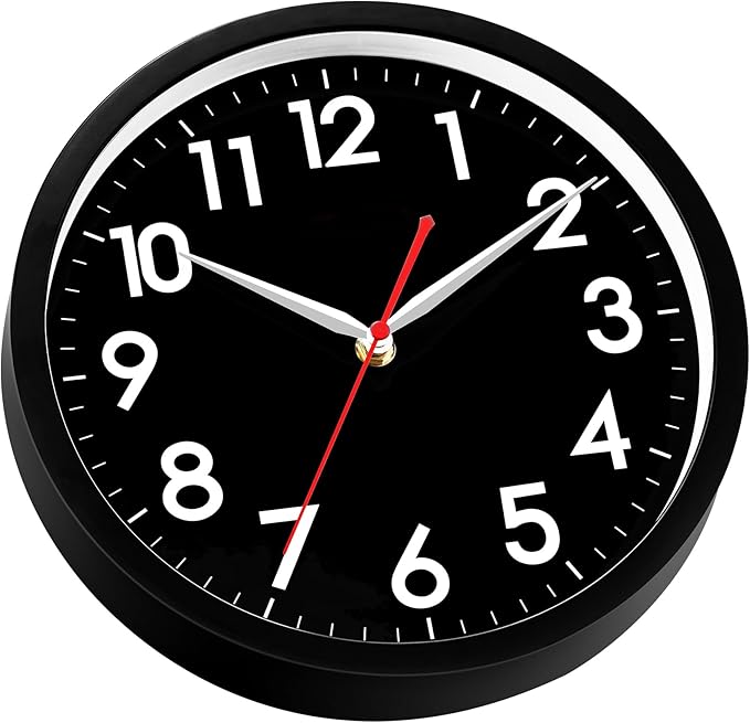 AKCISOT Wall ClockModern Black Silent Non Ticking Wall Clocks Battery Operated 10 Inch,Small Analog Classic Clock Decorative for Bedroom, Kitchen, Home Office, Bathroom, School, Living Room