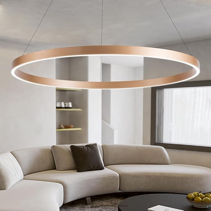 MADEM Room Decor Modern LED Chandelier 1-Ring Circular Dimmable Pendant Light Flush Mount Pendant Lighting for Living Room Dining Room, Bedroom, 31.5'' x 1.38'', 3000K-6000K, Gold
