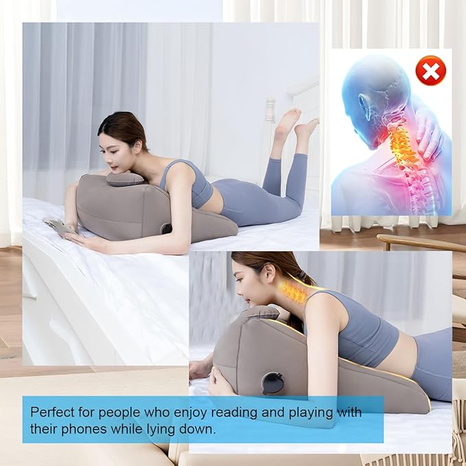 Inflatable Face Down Pillow, Prone Pillow Compressible Reading Pillow with Inflatable Bag, Bed Wedge Pillow for Reading, Sleeping, Exercise, Chin and Neck Support