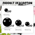 200PCS Black Faux Pearls Beads for Centerpiece Vases, Vase Filler Faux Pearls, No Holes Filler Beads for Party Anniversary Birthday Wedding Table Decor, 10/14/20/30mm