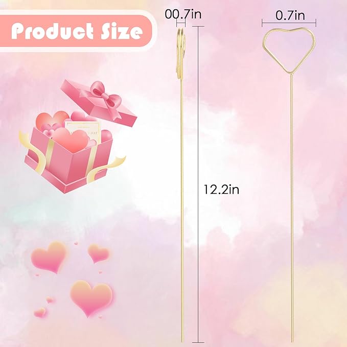 Picture Holders for Centerpieces,40Pcs Gift Card Holder Picks,Metal Photo Holders for Centerpieces,Sticks for Flower Bouquet Wedding Party Birthday (Heart Shaped)