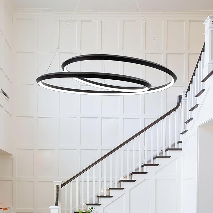 Pendant Light Fixtures with Irregular Ring, 31.49″Black Dining Room Light Fixture Dimmable Color 3000K-6500K, High Ceiling Chandelier Foyer Chandelier for Dining Room, Living Room, Bedroom