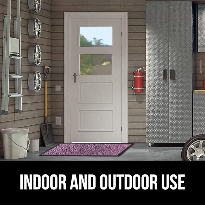 GORILLA GRIP 100% Waterproof All-Season WeatherMax Doormat, 23x35, Durable Natural Rubber, Stain and Fade Resistant, Low Profile, Indoor Outdoor Doormats, Easy Clean Entry Mat, Purple Confetti Daisy