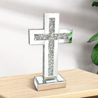 Aeveco Silver Mirrored Cross, Crystal Crush Diamond Cross for Living Room, Bedroom, Home Decor