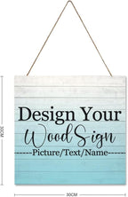 Personalized Hanging Wood Signs, Customized Door Board with Multiple Wood Background and Fonts to Choose, Design Your Rustic Decoration Sign for Home Kitchen Farmhouse 11.8x11.8 inch