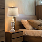 27.5" Set of 2 Farmhouse Table Lamps for Bedroom, 3 Way Dimmable Bedside Lamp with 2 USB +AC Outlet Nightstand Lamps for Living Room Resin Rustic Touch Lamps (Antique Beige)