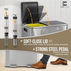 CAPHAUS Dual Trash Can with Double Lid, Trash and Recycle Bins Combo, Hands-free Stainless-Steel Garbage Can for Kitchen, with 2 Compartment, Hinged Lid, Odor Filters, Handles, 25L+25L, 2 x 6.6 Gallon