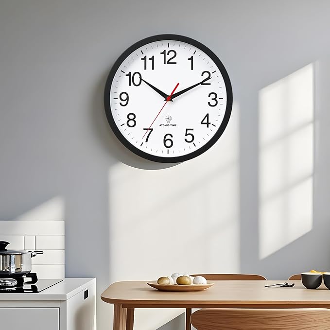 Atomic Wall Clock, Modern 14 Inch Battery Operated Wall Clocks, Analog Clock for Living Room, Office, Home, Bedroom, Kitchen, Bathroom(Black)