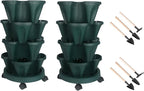 Vertical Planter 4 Tier Stackable Planters Garden Planters Strawberry Herb Flower and Vegetable Planter Indoor Outdoor Gardening Pots with Removable Wheels and Tools 2-Pack
