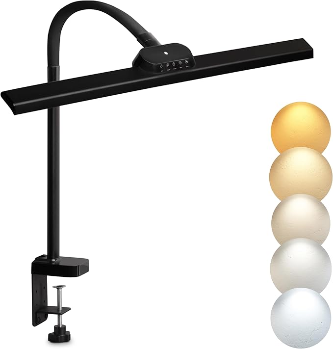 Bright Office Desk Lamp with Clamp, Dimmable LED Workbench Light with Touch Control, Adjustable Arm, Smart Architect Lamp for Desk, Tall Clamp Light for Office, Computer Monitors, Black